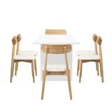 Oikiture 6-Seater Dining Table and Chairs Set Wooden White - Front View