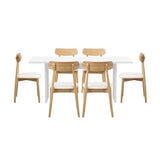 Oikiture 6-Seater Dining Table and Chairs Set Wooden White