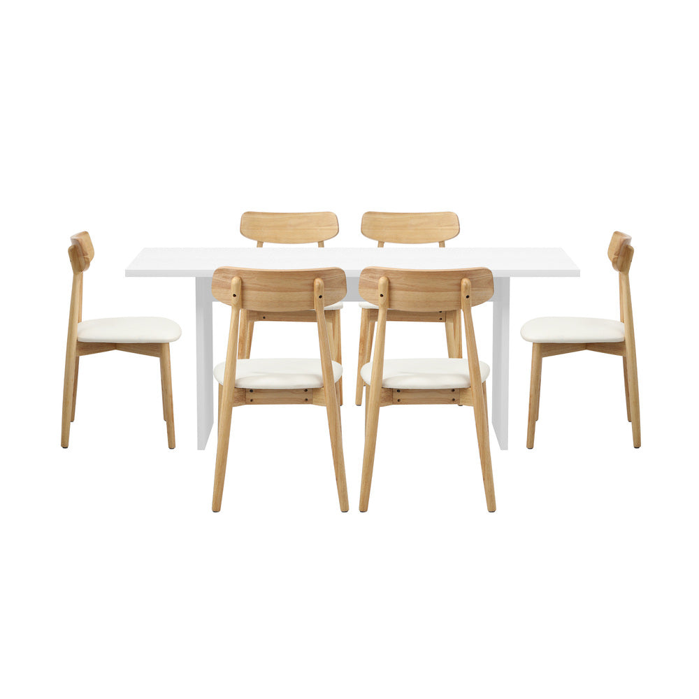 Oikiture 6-Seater Dining Table and Chairs Set Wooden White