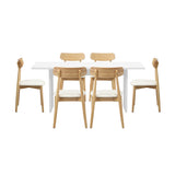 Oikiture 6-Seater Dining Table and Chairs Set Wooden White - Close-Up Angle