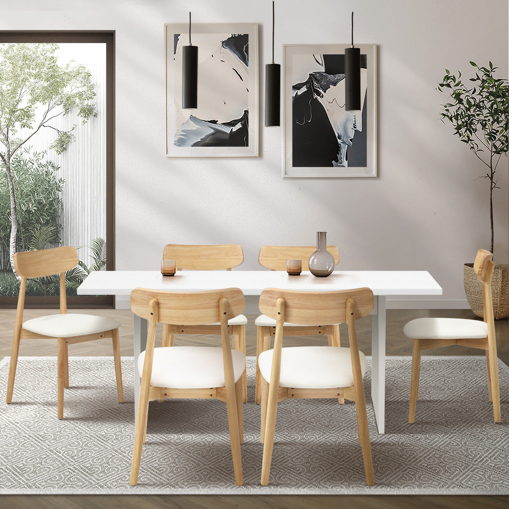 Oikiture 6-Seater Dining Table and Chairs Set Wooden White