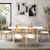 Oikiture 6-Seater Dining Table and Chairs Set Wooden White - Top-Down View
