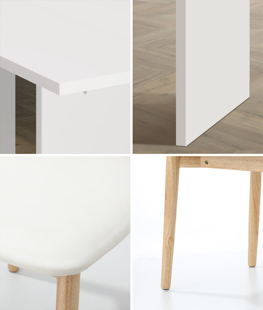 Oikiture 6-Seater Dining Table and Chairs Set Wooden White