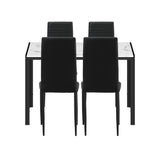 Oikiture 120cm Rectangle Dining Table with 4PCS Dining Chairs Marble White&Black