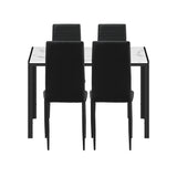 Oikiture 120cm Rectangle Dining Table with 4PCS Dining Chairs Marble White&Black - Front View