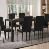 Oikiture 140cm Rectangle Dining Table with 6PCS Dining Chairs Wooden Black - 45-Degree Angle