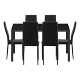 Oikiture 140cm Rectangle Dining Table with 6PCS Dining Chairs Wooden Black