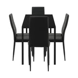 Oikiture 140cm Rectangle Dining Table with 6PCS Dining Chairs Wooden Black - Front View