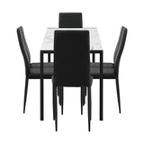 Oikiture 140cm Rectangle Dining Table with 6PCS Dining Chairs Marble White&Black - Front View