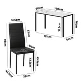 Oikiture 140cm Rectangle Dining Table with 6PCS Dining Chairs Marble White&Black - 45-Degree Angle