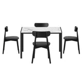 Oikiture 1.2m Dining Table with 4PCS Wooden Chairs Set PU Leather White & Black