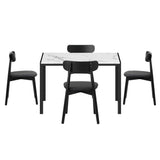 Oikiture 1.2m Dining Table with 4PCS Wooden Chairs Set PU Leather White & Black - Top-Down View