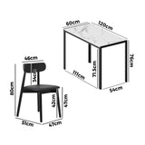 Oikiture 1.2m Dining Table with 4PCS Wooden Chairs Set PU Leather White & Black - Low Angle
