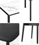 Oikiture 1.2m Dining Table with 4PCS Wooden Chairs Set PU Leather White & Black - Front View