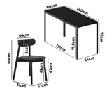Oikiture 1.4m Dining Table with 6PCS Wooden Chairs Set PU Leather Black - Rear View