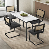 Oikiture 120cm Rectangle Dining Table with 4PCS Dining Chairs Leather Black - Front View