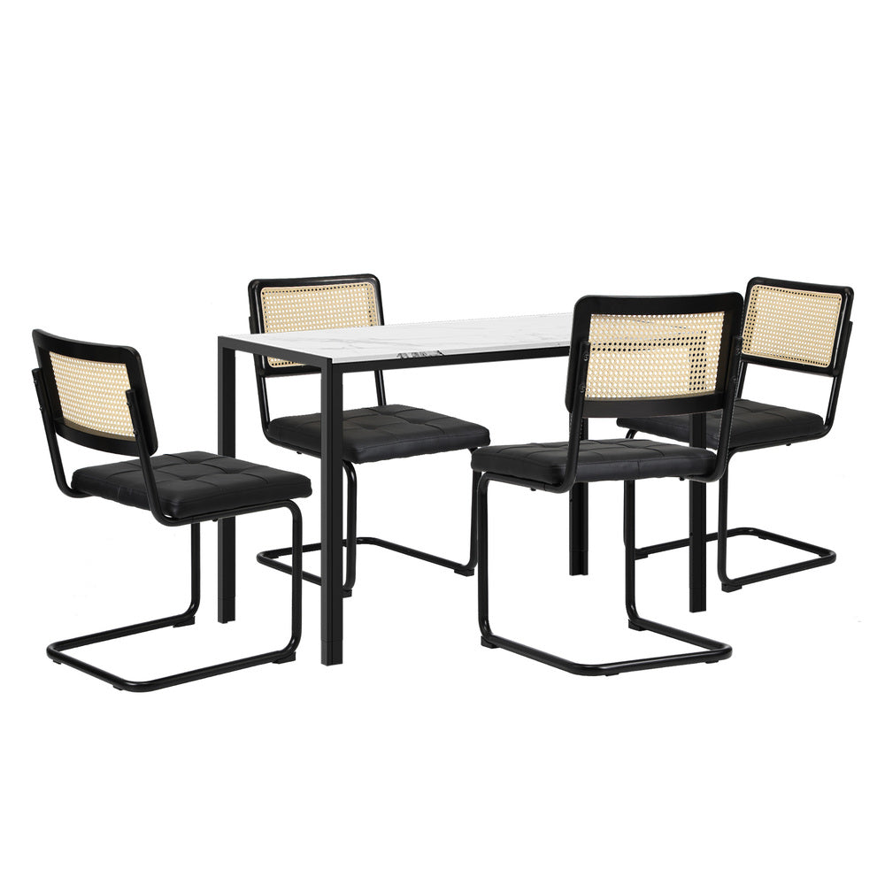 Oikiture 120cm Rectangle Dining Table with 4PCS Dining Chairs Leather Black