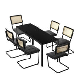 Oikiture 140cm Rectangle Dining Table with 6PCS Dining Chairs Leather Black