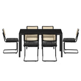 Oikiture 140cm Rectangle Dining Table with 6PCS Dining Chairs Leather Black - Rear View