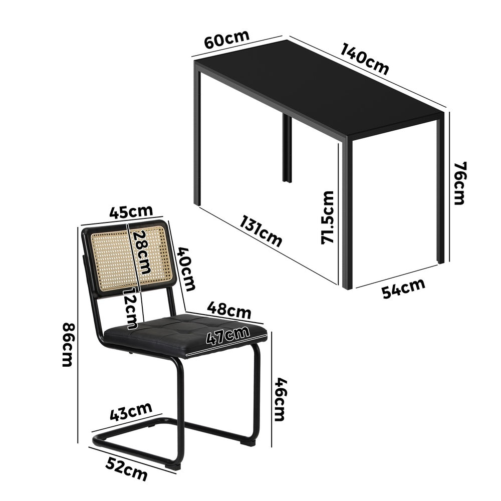 Oikiture 140cm Rectangle Dining Table with 6PCS Dining Chairs Leather Black