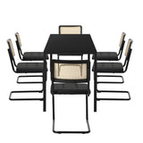 Oikiture 140cm Rectangle Dining Table with 6PCS Dining Chairs Leather Black