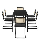 Oikiture 140cm Rectangle Dining Table with 6PCS Dining Chairs Leather Black - 45-Degree Angle