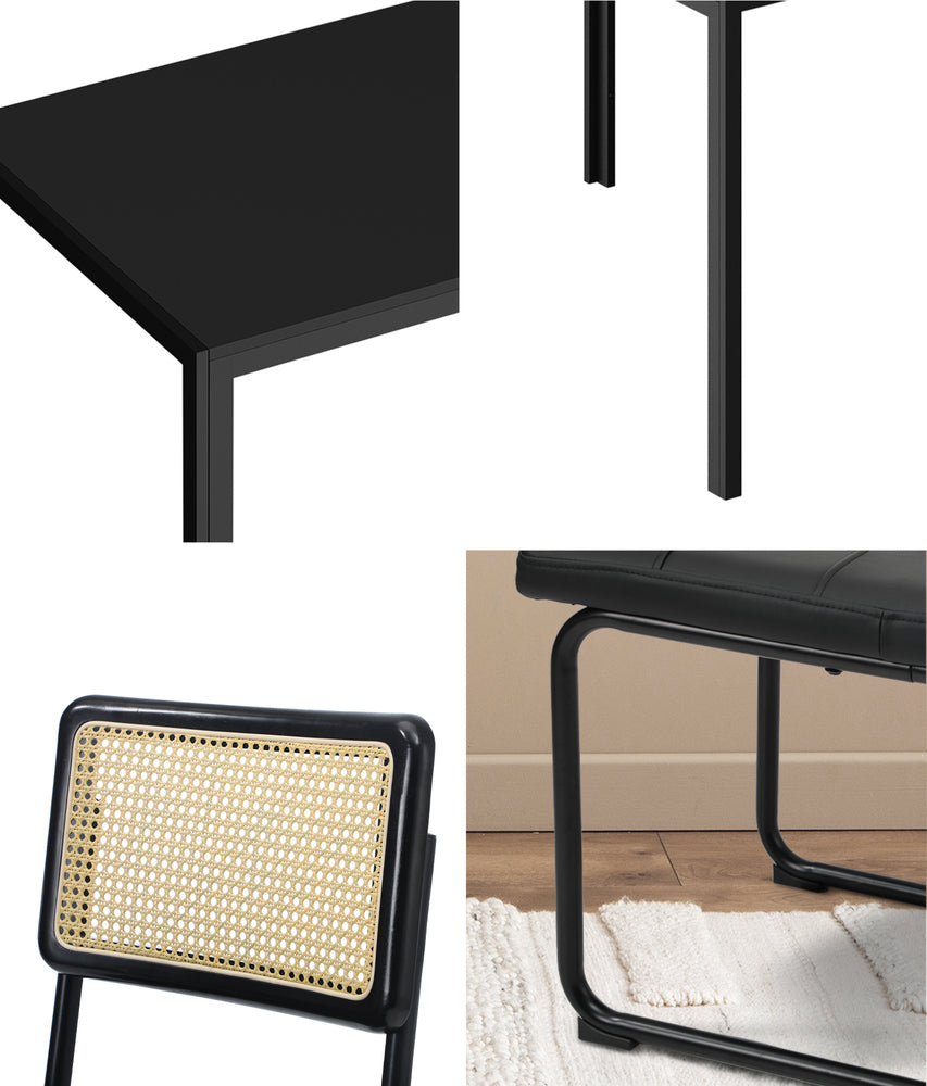 Oikiture 140cm Rectangle Dining Table with 6PCS Dining Chairs Leather Black