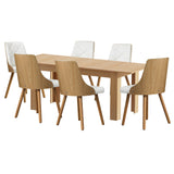 Oikiture 200cm Extendable Dining Table with 6PCS Dining Chairs PU Leather White - Top-Down View