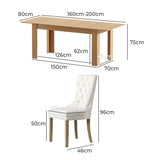 Oikiture 200cm Extendable Dining Table with 6PCS Dining Chairs Velvet Beige - Rear View