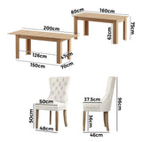 Oikiture 200cm Extendable Dining Table with 6PCS Dining Chairs Velvet Beige - Close-Up Angle