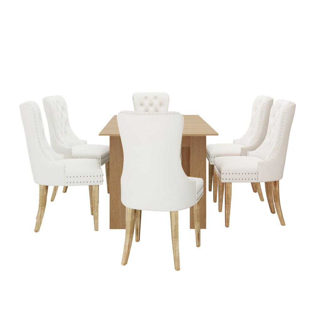 Oikiture 200cm Extendable Dining Table with 6PCS Dining Chairs Velvet Beige