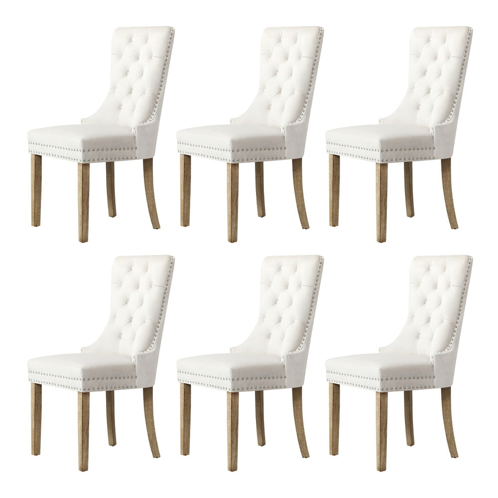 Oikiture 200cm Extendable Dining Table with 6PCS Dining Chairs Velvet Beige