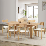Oikiture 200cm Extendable Dining Table with 6x Dining Chairs PU Leather Natural - Rear View