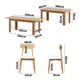 Oikiture 200cm Extendable Dining Table with 6x Dining Chairs PU Leather Natural - Top-Down View