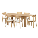 Oikiture 200cm Extendable Dining Table with 6x Dining Chairs PU Leather Natural - 45-Degree Angle