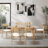 Oikiture 200cm Extendable Dining Table with 6x Dining Chairs PU Leather Natural - Front View