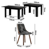 Oikiture 160cm Extendable Dining Table with 4PCS Chairs PU Leather