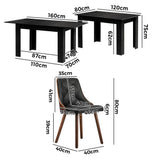 Oikiture 160cm Extendable Dining Table with 6PCS Chairs PU Leather