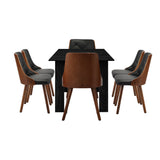 Oikiture 160cm Extendable Dining Table with 6PCS Chairs PU Leather - 45-Degree Angle