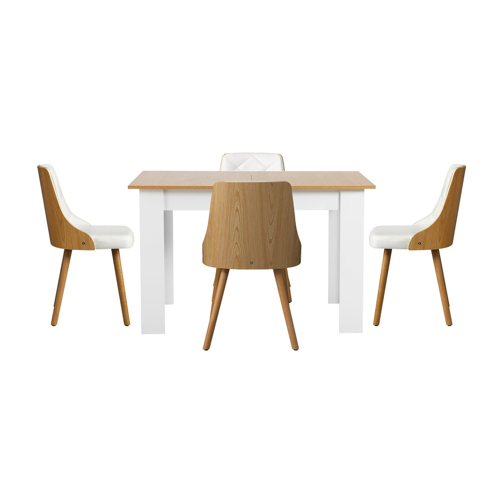 Oikiture Extendable Dining Table & 4pcs Chair with Leather Seat