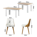 Oikiture Extendable Dining Table & 4pcs Chair with Leather Seat - 45-Degree Angle