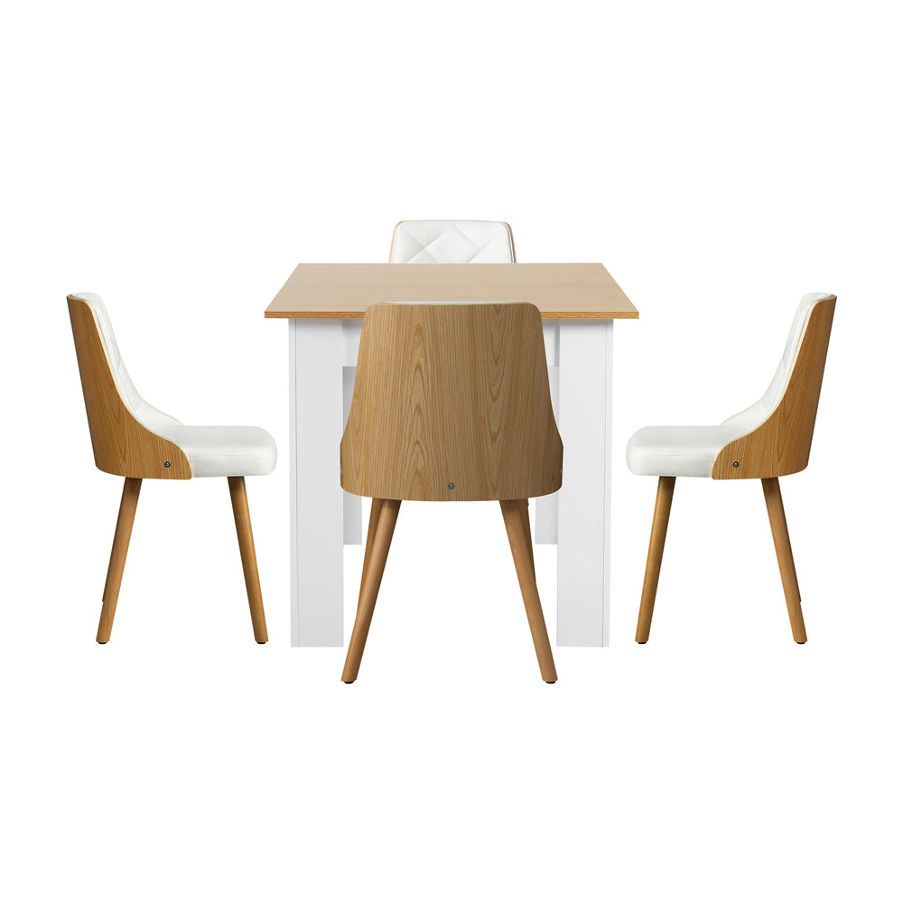 Oikiture Extendable Dining Table & 4pcs Chair with Leather Seat