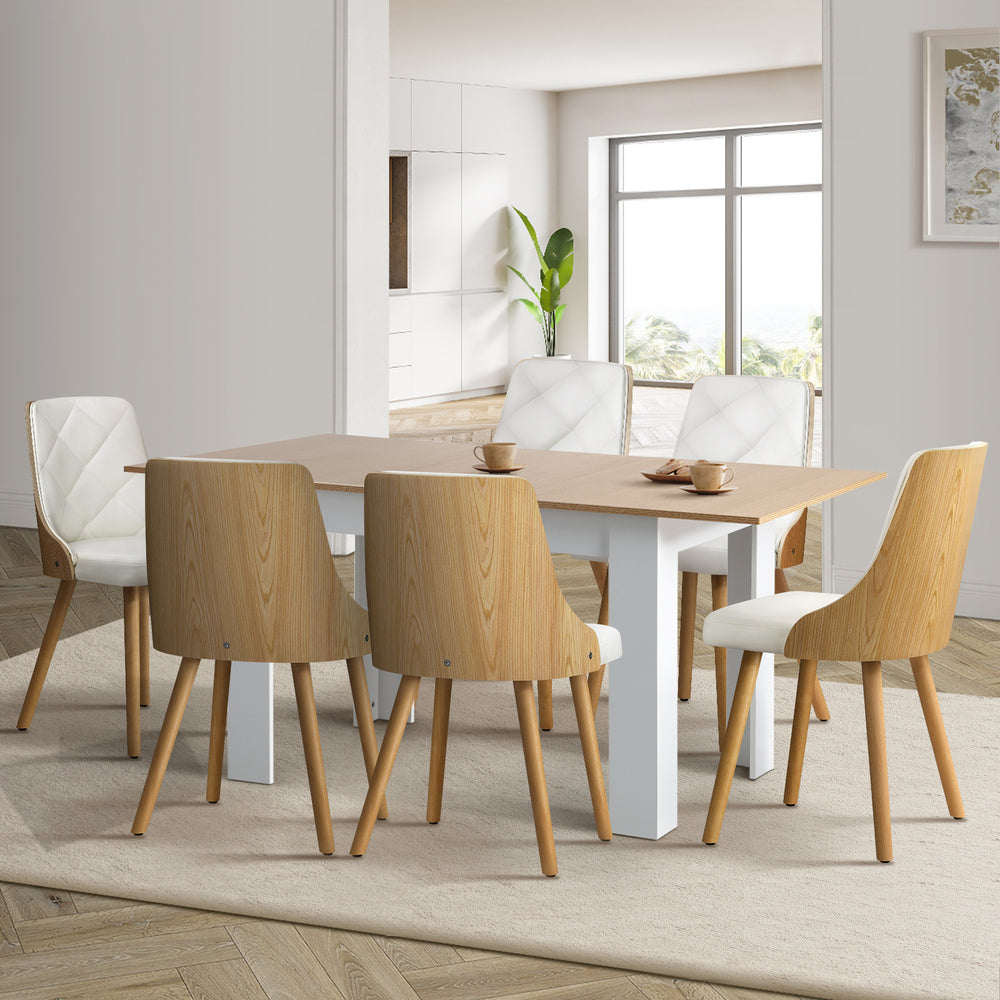 Oikiture Extendable Dining Table & 6pcs Chair with Leather Seat