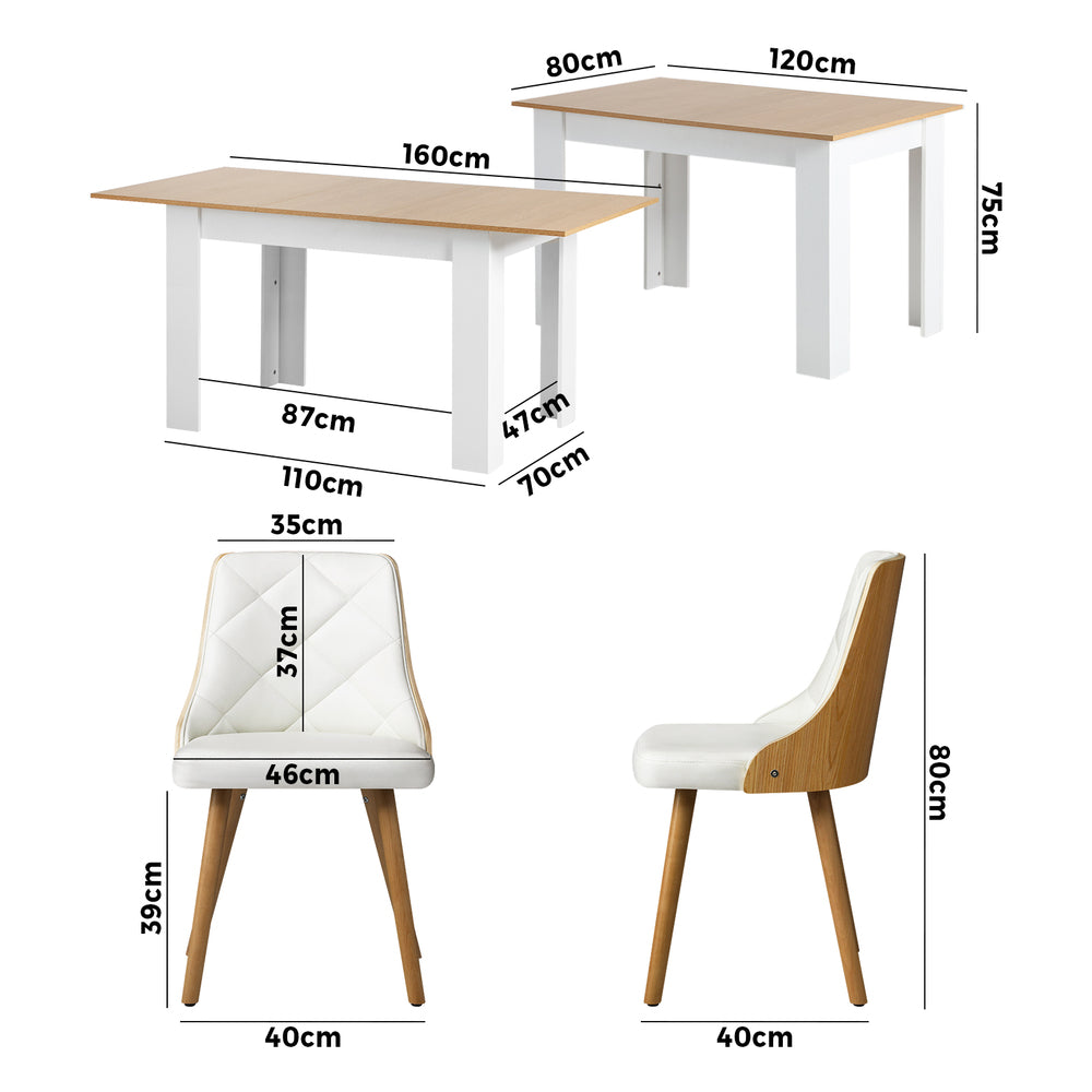 Oikiture Extendable Dining Table & 6pcs Chair with Leather Seat