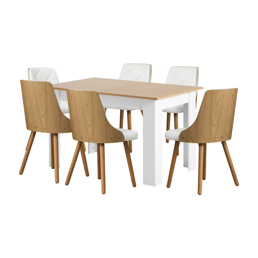Oikiture Extendable Dining Table & 6pcs Chair with Leather Seat