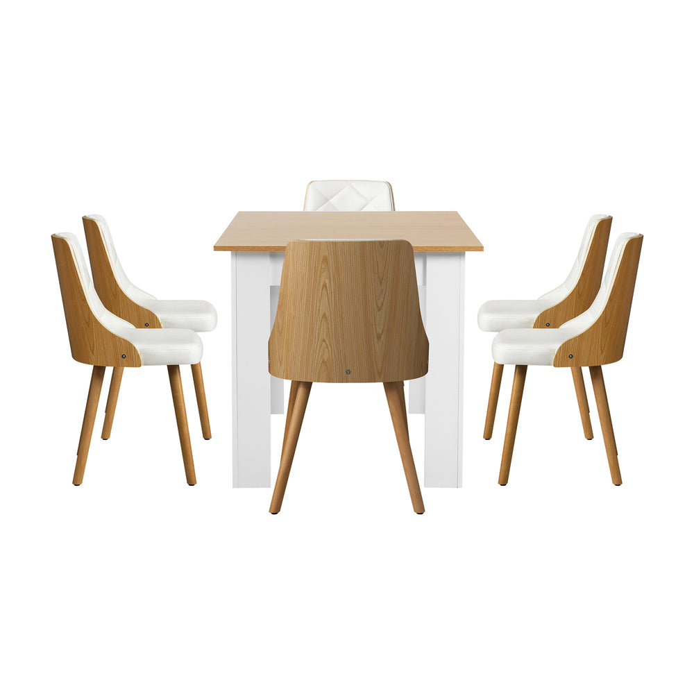Oikiture Extendable Dining Table & 6pcs Chair with Leather Seat