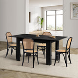 Oikiture 160cm Extendable Dining Table with 4PCS Dining Chairs Rattan Black - Low Angle