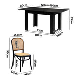 Oikiture 160cm Extendable Dining Table with 4PCS Dining Chairs Rattan Black - 45-Degree Angle
