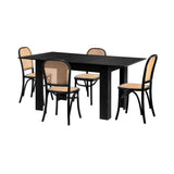Oikiture 160cm Extendable Dining Table with 4PCS Dining Chairs Rattan Black - Extra Image