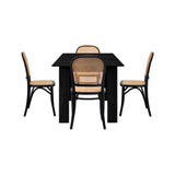 Oikiture 160cm Extendable Dining Table with 4PCS Dining Chairs Rattan Black